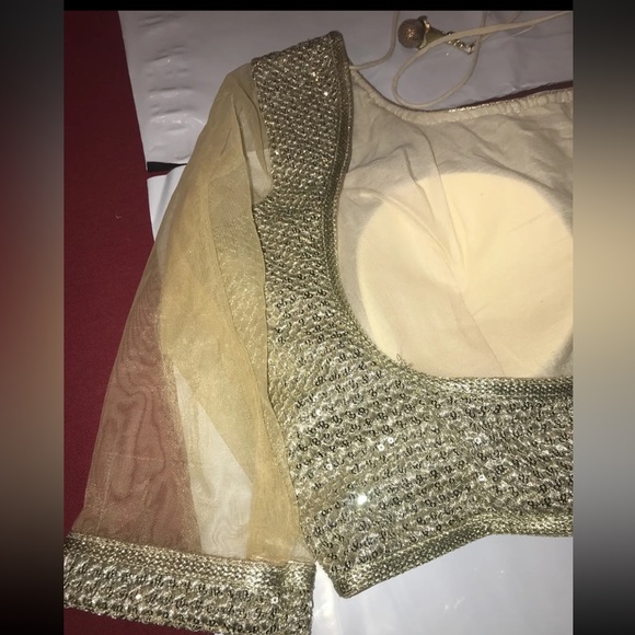 genie GOLD Belly dancer top Gypsy cropped mermaid sheer sleeves dance shirt S M - Picture 8 of 13